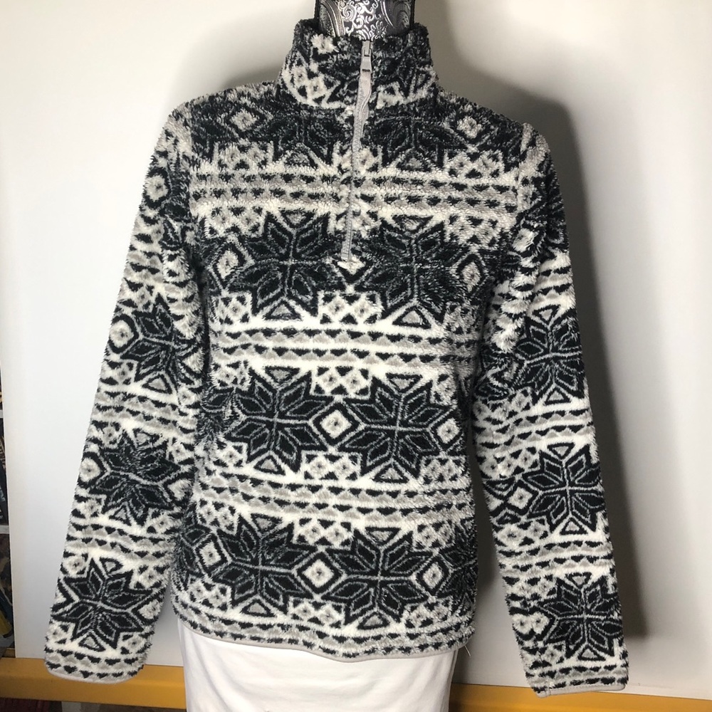 Prince & Fox womens 1/4 zip southwest print white soft‎ furry thick Sweate XS